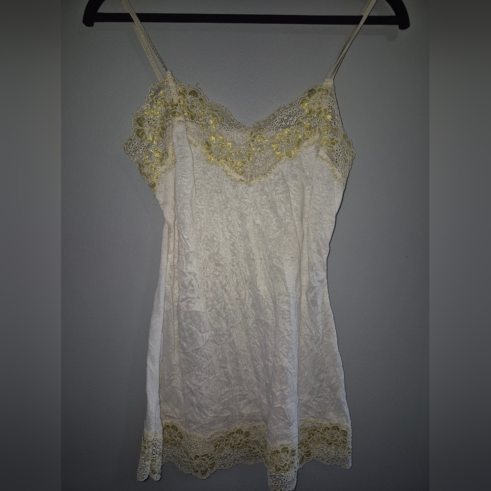 Charlotte Russe Y2K 90s 2000s boho retro babydoll Cream and Gold Lace Camisole M